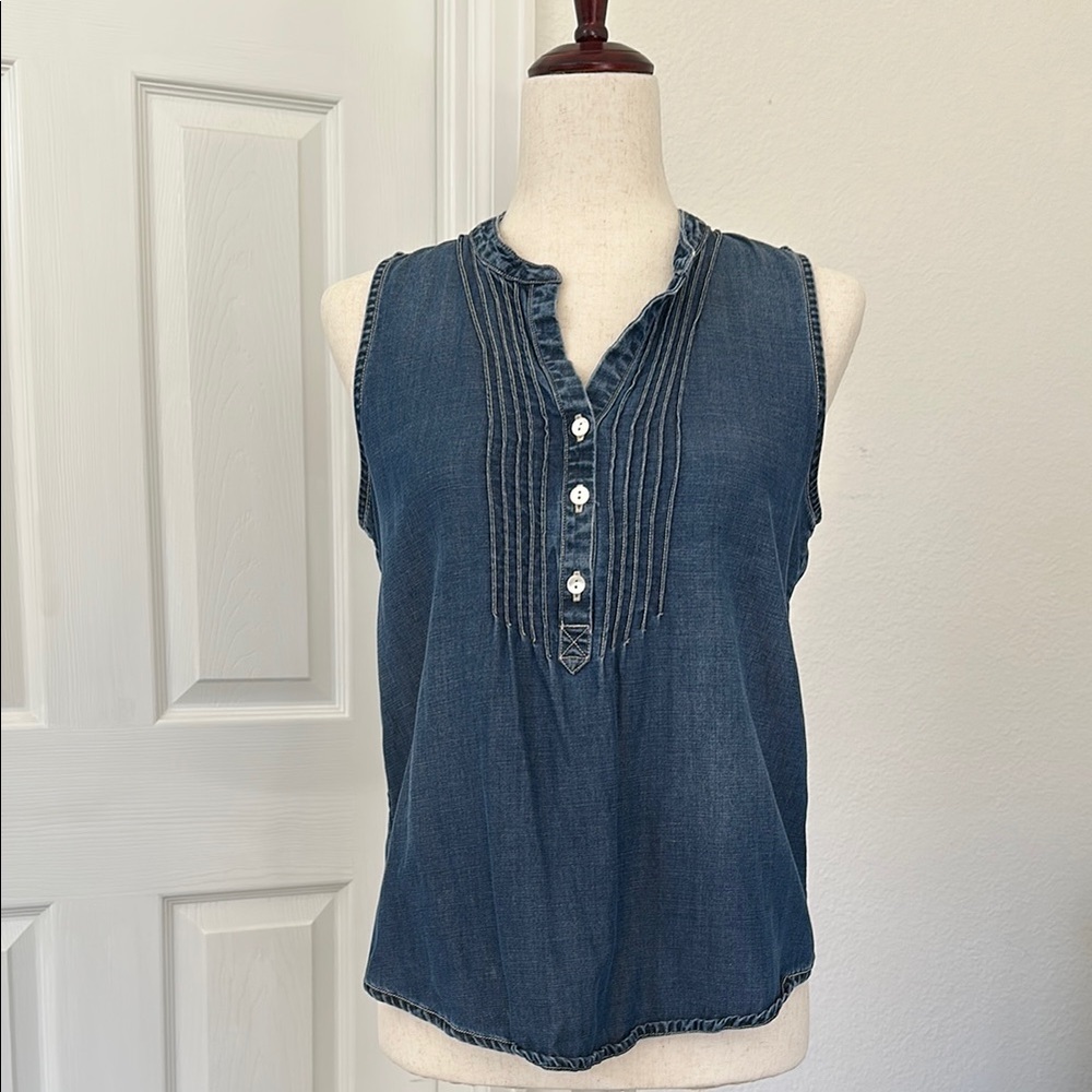 Lucky Brand Pintuck Chambray Tank S